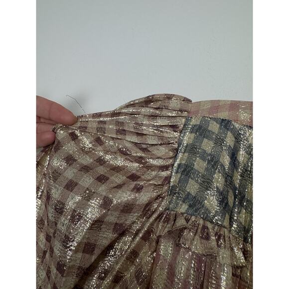 LoveShackFancy Maxi Dress Women’s Medium Wrap Tiered Metallic Gingham - Picture 4 of 16